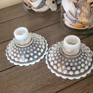 * Fenton Moonstone Hobnail Candle Holders (Set of 2)